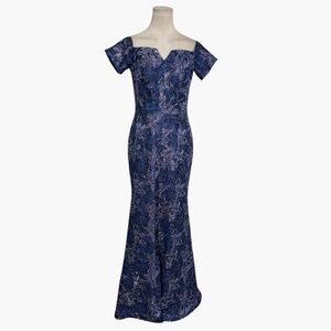 Rene Ruiz Collection Metallic Off-The-Shoulder Mermaid Gown Dress Event Maxi